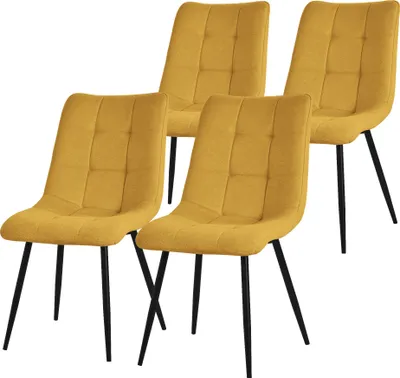 Produktbild von ML-Design Esszimmerstühle 4er Set Senfgelb, Wohnzimmerstühle mit Stoffbezug und Metallbeinen, Küchenstühle mit Rückenlehne