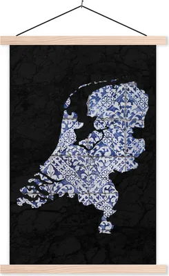 Produktbild von MuchoWow® Textilposter Karte - Niederlande - Delfter Blau 60x90 cm mit holzfarbenen Rahmen - Textil