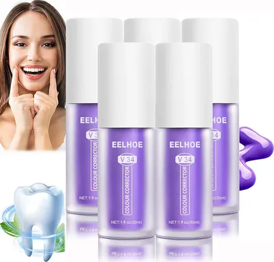 Produktbild von 5 Stück Lila Zahnpasta,für Gelbe Zähne,Zahnaufhellung Zahnpasta,V34 Color Corrector Zahnpasta,Lila Stain Removal Teeth,30ml