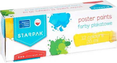 Zdjęcie produktu dla Farby plakatowe szkolne 12 kolorów 20 ml