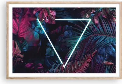Produktbild von Gerahmtes Poster - Rahmen in heller Eiche - Leuchtend Dreieck Blätter - 91,5x61 cm - Wand Bild - Wanddeko - Wandbilder - Kunstposter - Wandposter - Bilderrahmen - Bilder - Kunstdruck - P2NAA91x61-4563