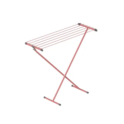 A pink drying rack on a white background.