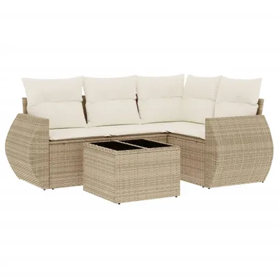 Imagen del producto de vidaXL Juego de 5 piezas de sofá de jardín con cojines, color beige, de ratán sintético