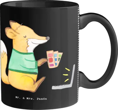 Produktbild von Mr. & Mrs. Panda Kaffeetasse Modejournalist Herz - Schwarz - Geschenk, Ausbildung, Interview, cappuccinotasse, Tasse, Studium, Kaffeebecher, Motivtasse, Mikrofon, Becher