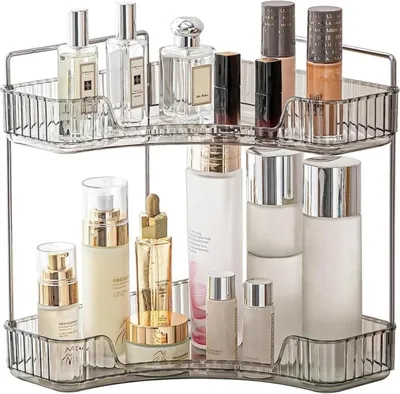Produktbild von Make-up-Organizer, Kosmetik-Organizer, Beauty-Organizer, Hautpflege-Organizer für den Badezimmerschrank (2 Etagen, grau)