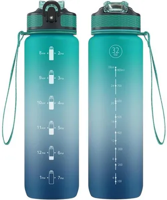 Produktbild von Trinkflasche, 1 Liter – Sportflasche mit Strohhalm – Zeitmarkierungen – Auslaufsichere Wasserflasche – BPA-frei – Ideal für Schule/Fitness