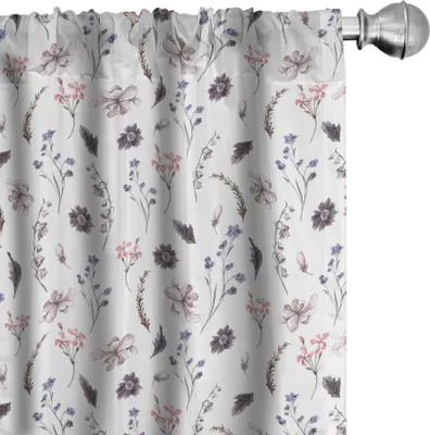 Obrázok produktu pre ABAKUHAUS Akvarelové závesy, záclony, retro inšpirované letné a jarné sezónne listy, 2 kusy 75 x 245 cm, viacfarebné