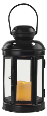 LED Laterne schwarz, rund, 18,5 cm, 1x CR2032, Innen, Vintage, Timer