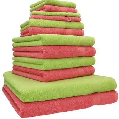 Produktbild von Betz 12-tlg. Handtuch-Set PREMIUM 2 Duschtücher 4 Handtücher 2 Gästetücher 2 Seiftücher 2 Waschhandschuhe Farbe: himbeere / avocadogrün
