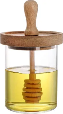 Image de Bocaux en verre Famanu avec cuillère en bois et couvercle - 390 ml, transparent