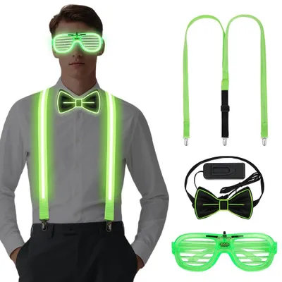 LED-Brille 3er-Set, leuchtende Partybrillen mit Fliege, grün