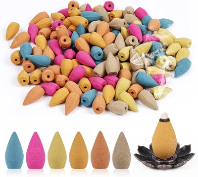 Imagen del producto de Conjunto de conos de incienso de reflujo, 120 unidades, con 6 aromas naturales, que incluye un soporte, ideal para la meditación