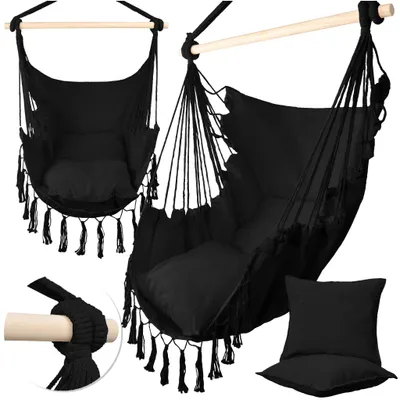 Produktbild von Hängesessel Hängestuhl Gartensessel MalTec Stuhl mit 2 Kissen LUA Grau Schwarz