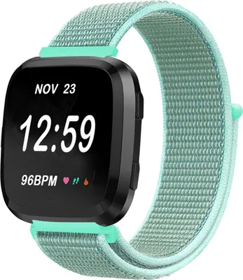 Produktbild von Nylon Smartwatch Armband - Passend für Fitbit Versa / Versa 2 Nylonband - mintgrün - Strap-it Uhrenarmband / Armband / Armbänder