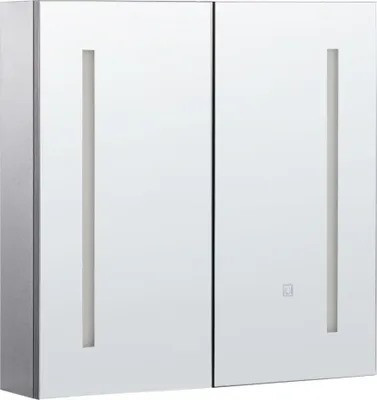 Produktbild von BELIANI Bad Spiegelschrank Schwarz Sperrholzplatte 2 türig 60x60 cm mit LED-Licht Fächern Wandeinbau Modern Trendy Badezimmer Möbel