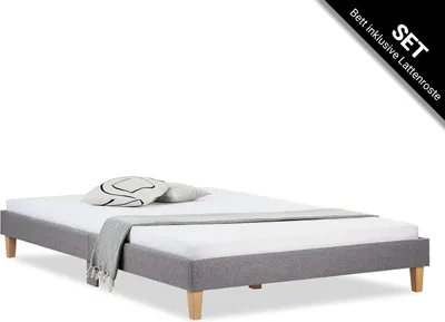 Image de Cadre de Lit Rembourré Lit Double 160 x 200 Gris Lit Futon Sommier à Lattes Tissue