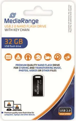 Produktbild von MediaRange USB-Stick 32GB USB 2.0 Nano Schlüsselanhänger, sw