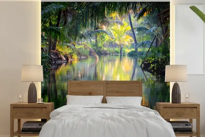Produktbild von MuchoWow® Fototapete für Wohnzimmer oder Schlafzimmer Wandtapete Vinyl Motivtapete Tropische Reflexion - 240x240 cm - Schlafzimmer-Tapete