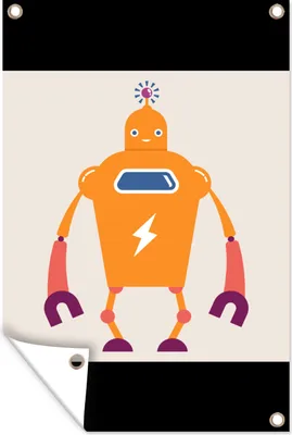 Produktbild von MuchoWow® 40x60 cm Outdoor-Poster Gartendeko Sichtschutz Garten Poster für den Garten  Roboter - Antenne - Orange - Blitzschlag - Junge - Kinder