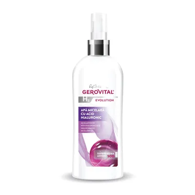 Immagine prodotto di Acqua micellare Gerovital con acido ialuronico - pulizia delicata del viso, struccante e idratante, 150 ml