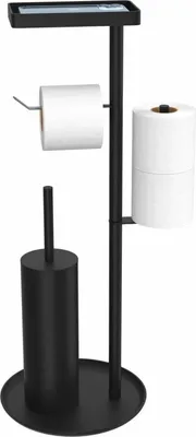 Image de Distributeur de papier toilette en acier inoxydable Debout avec brosse de toilette et boîte de lingettes humides