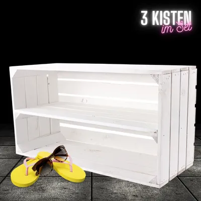 Produktbild von 3 weiße Holzkisten / Regalbrett / 68x40x31 cm / NEU / breites Kistenregal für Schuhe & mehr