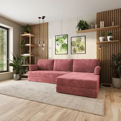 Produktbild von Masseno Ecksofa ANKO mit Metallgestell, Modulares Schlafsofa aus Schaumstoff, Klappbares Bodensofa, Schlaffunktion - Rosa, TILIA 62
