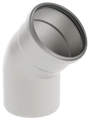 Obrázok produktu pre Blücher 45° ohyb, EuroPipe, nehrdzavejúca oceľ 1.4301, s 2 prípojkami, 125 mm, 1 ks.