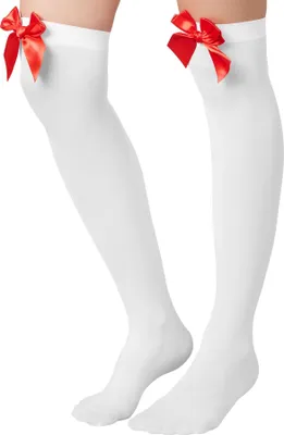 Produktbild von Overknee-Strümpfe mit roter Schleife - weiß