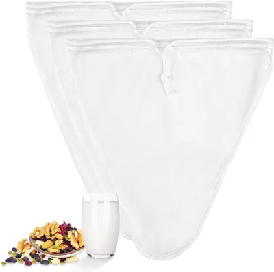 Produktbild von 3 Stš¹ck Nussdrinkbeutel waschbar, nussbeutel sieb, nut milk bag nylon, passiertuch wiederverwendbar, filtertuch, filterbeutel, fš¹r vegane Nussdrink & Mandeldrink, (Dreiecksform)