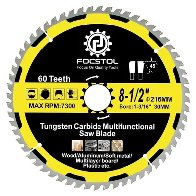 Immagine prodotto di Disco circolare da 216 mm x 30 mm, con 60 denti, per legno, plastica, alluminio, rame e metalli non ferrosi