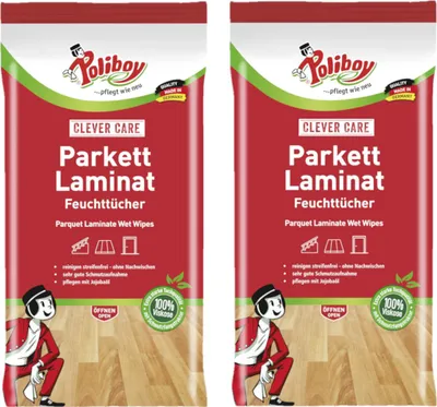 Obrázek produktu pro Vlhčené ubrousky Poliboy na laminátové parkety beze šmouh 15 kusů 2-pack