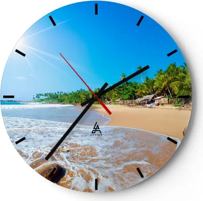 Produktbild von Wanduhr - Rund - Glasuhr - Insel Landschaft Maledivie Freiheit - 30x30cm - Schleichendes Uhrwerk - Lautlos - zum Aufhängen bereit - Dekoration Modern - Wanddekoration aus Glas - C3AR30x30-2391