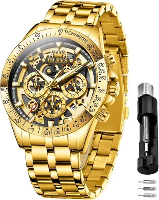 Produktbild von OLEVS Herren Uhr Skeleton Quarz Armbanduhr Edelstahl Business Uhr mit Datum Leuchtend Wasserdicht 3ATM Skelett Zifferblatt Analog Herrenuhr