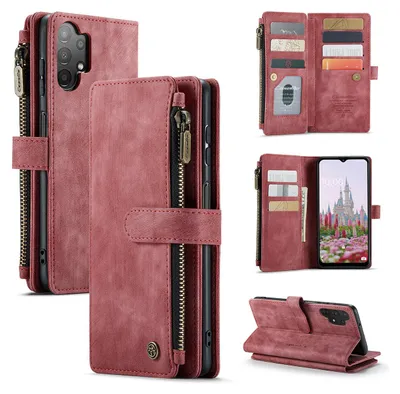 Immagine prodotto di Custodia Galaxy A13 4G, custodia in Finto cuoio con cerniera, chiusura magnetica, tasca per carte, supporto, portafoglio, custodia protettiva per Samsung Galaxy A13 4G Rosso