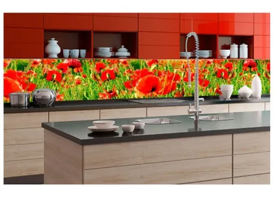 Produktbild von Küchenrückwand Folie selbstklebend ROTE MOHNBLUMEN 350 x 60 cm - Klebefolie - Dekofolie - Spritzschutz für Küche -