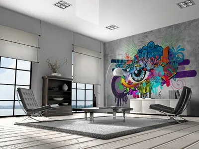 Produktbild von Vlies Fototapete Graffiti 400x280 cm Tapeten Wandtapete XXL Betonoptik Streetart Auge bunt 10110905-10