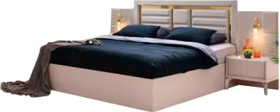 Produktbild von Schlafzimmer-Set Bett 2x Nachttische Beige Einfarbing Modern Design Stil