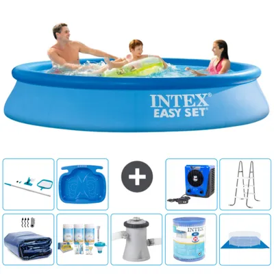 Produktbild von Intex runder aufblasbarer Easy Set-Pool – 305 x 61 cm – Blau – im Lieferumfang enthalten Sonnensegel - Wartungspaket - Filterpumpe für Schwimmbad - Filter - Bodenplane - Reinigungskit