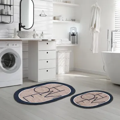 Produktbild von Miqna 2-tlg. rutschfeste Badteppich Set, waschbar (60x100 & 50x60 cm)