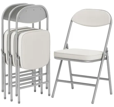 Produktbild von 4er-Set gepolsterte Klappstühle, Faltbare Stühle mit Cordbezug, Rückenlehne, Metallrahmen, Cremeweiß