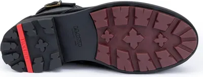 Close-up view of the sole of a black boot.