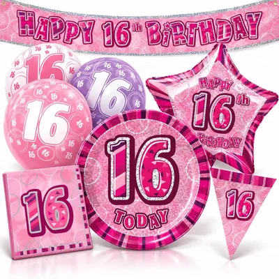 Produktbild von Partyset 16. Geburtstag Mädchen Party Deko pink rosa Dekoration Geburtstagsdeko