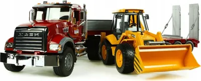 Produktbild von MACK Granite Tieflader und JCB 4CX Baggerlader (rot)