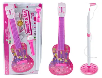 Image de Kit de guitare électrique avec trépied, micro et piles - Rose