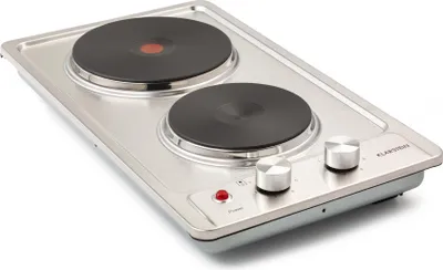 Produktbild von Klarstein Appetito Massekochfeld Einbau, Restwärmeanzeige, Drehknöpfe, 6 Leistungsstufen, Elektrisch, Herdplatten, Edelstahl, 2 Platten/Zonen, 3000 Watt, silber