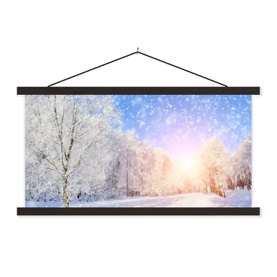 Produktbild von MuchoWow® Textilposter Schnee - Sonne - Winter 90x45 cm mit schwarzem Rahmen - Klemmleisten