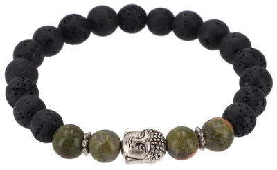 Produktbild von Mala Armband, Handmala, Buddhistischer Schmuck, Perlenarmband 8 mm - Lava/Unakit, Schwarz, Halbedelstein, Armreifen & Armbänder Modeschmuck