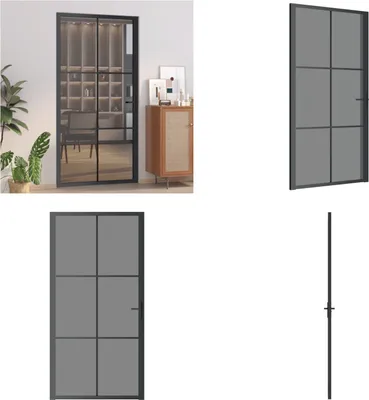 Produktbild von vidaXL Drzwi wewnętrzne 102,5x201,5 cm czarne ESG szkło i aluminium - Drzwi wewnętrzne - Drzwi wewnętrzne - Drzwi - Drzwi szklane