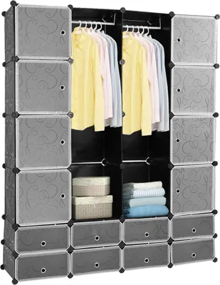 Produktbild von VINGO schrank regalsystem Kleiderschrank kleiderschränke 16 Würfel mit Türen Steckregal Garderobe DIY 180 x 142 x 37 cm